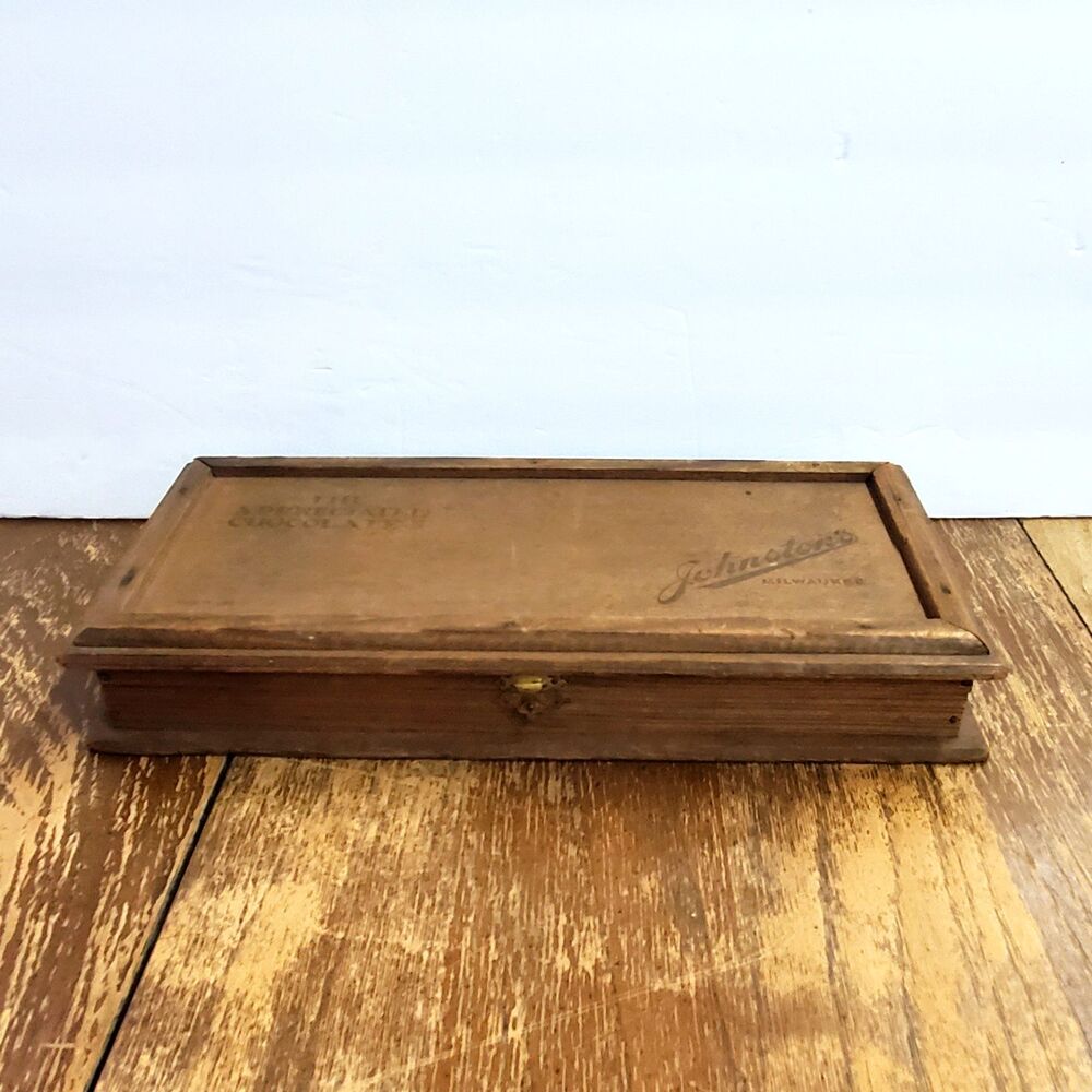 Vintage Johnston's Candies Wooden Chocolate Box Antique Advertising Decor